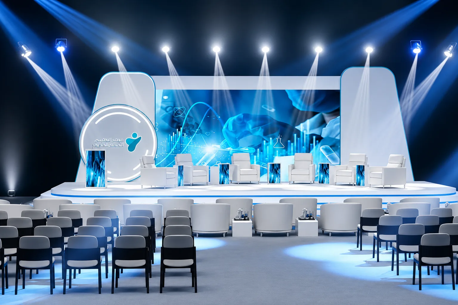 Medical conference stage design with LED backdrop Abu Dhabi