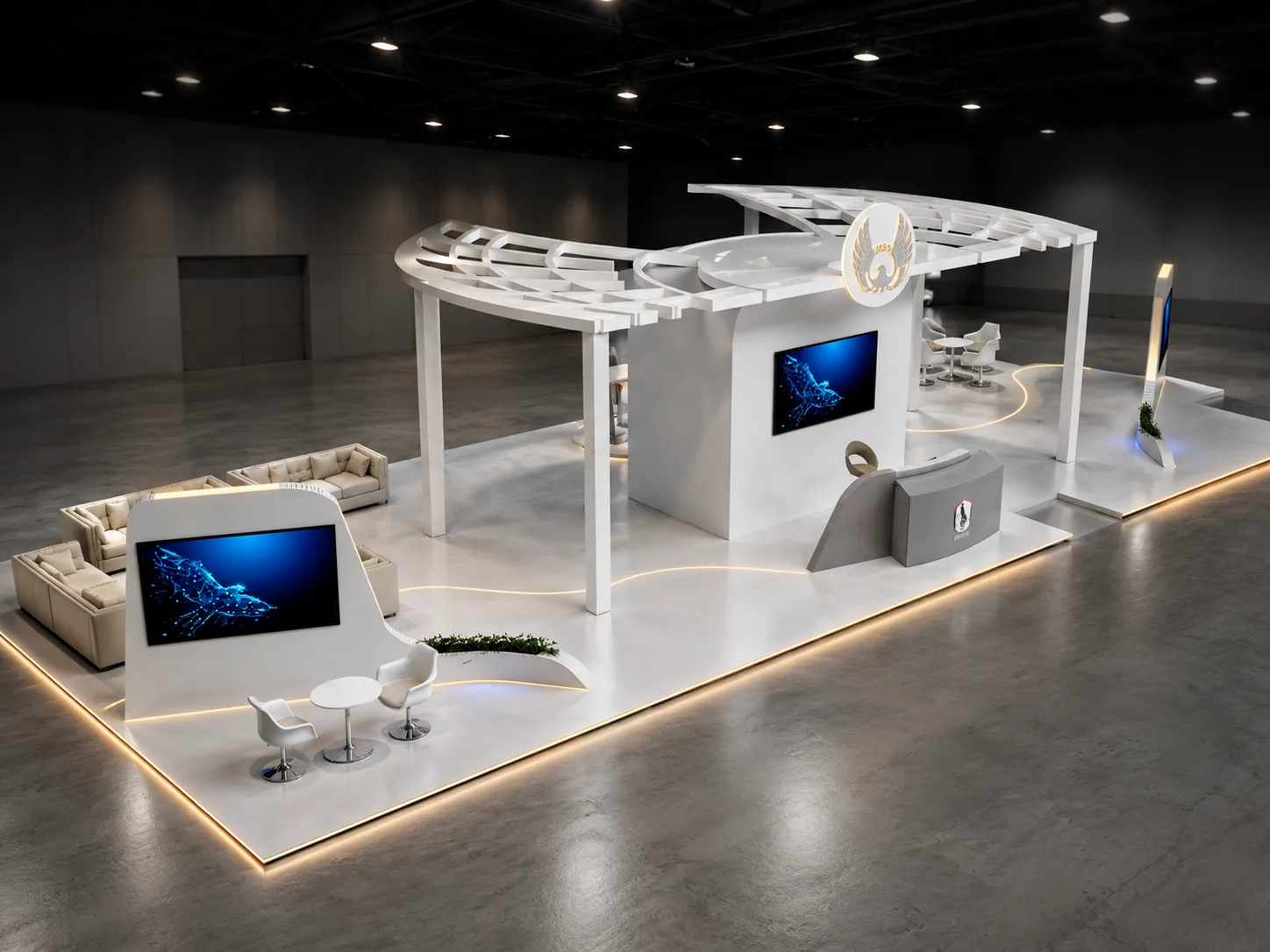 Pergola exhibition stand design with lounge UAE