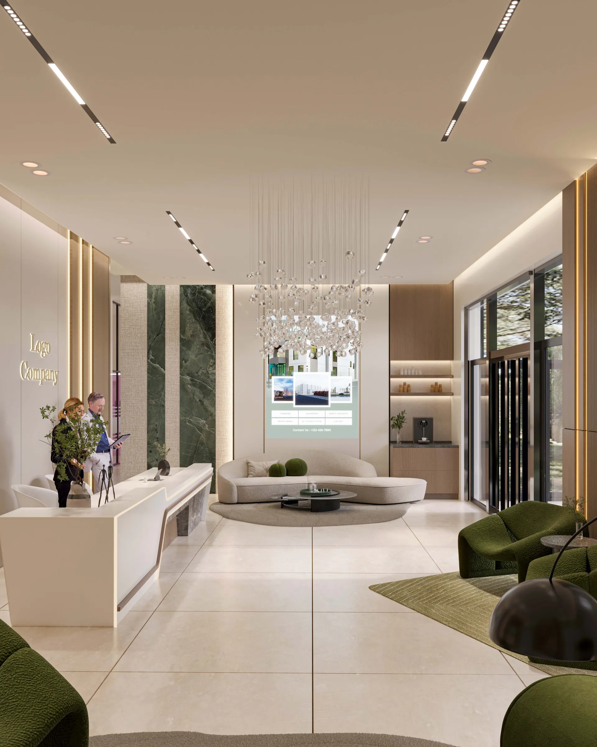 Corporate reception lobby lounge interior design UAE