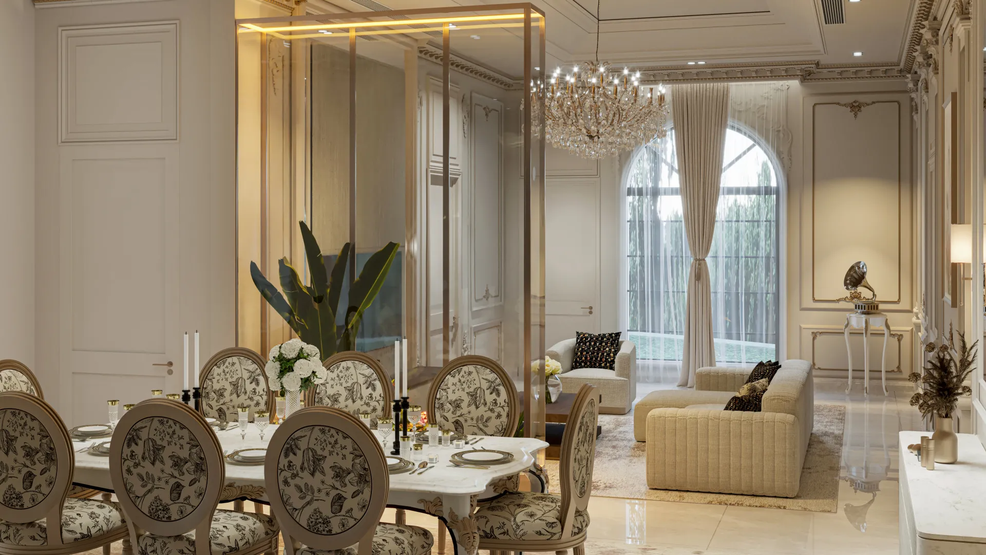 Classic dining and living room interior design UAE